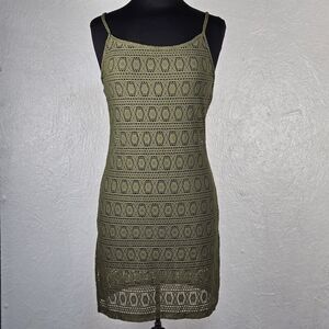 Refuge Women Green Mesh Crochet Mini Boho Y2K BodyCon Dress Size L/Xl